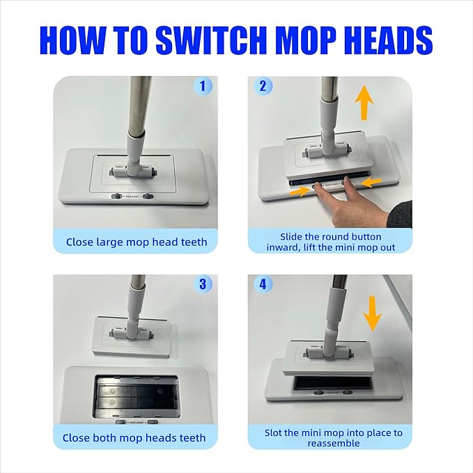 KZKR Upgrade Push Clamp Mop Kit - 2-in-1 Full Size Press Grip Lazy Sweeper Mop with Convenient Cloth Changing, Compatible with Swiffer Pads, Hardwood Tile Marble Floor Cleaning, 52in with10 Dry Cloths