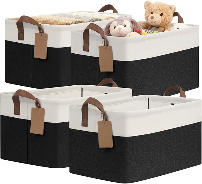 4 Pack Large Storage Baskets for Shelves, Black & White