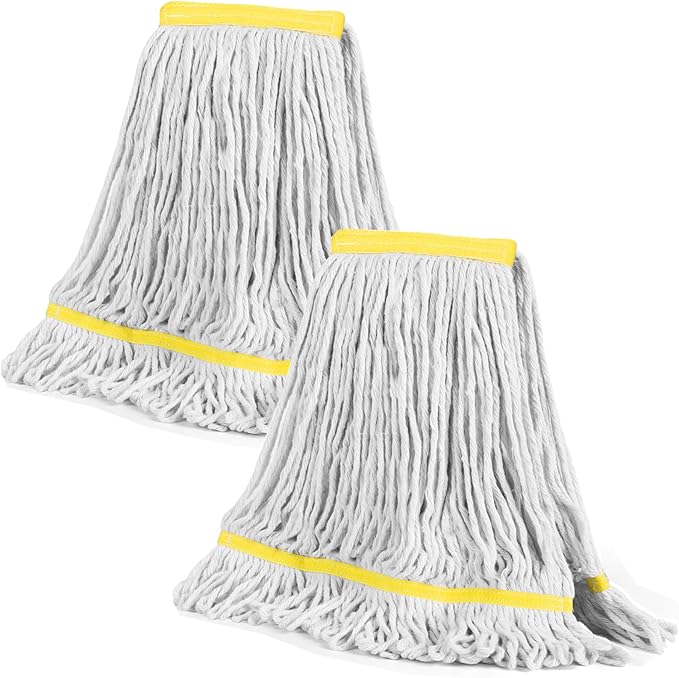 Looped End Commercial Industrial Mop Replacement Head, Heavy Duty String Wet Refill Mop Head for Commercial Industrial Grade Floor Cleaning,2 Pack,Yellow