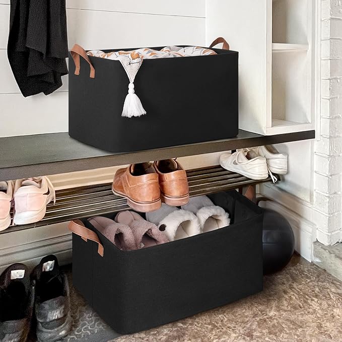 Storage Baskets for Shelves, Extra Large Closet Storage Bins with Metal Frame