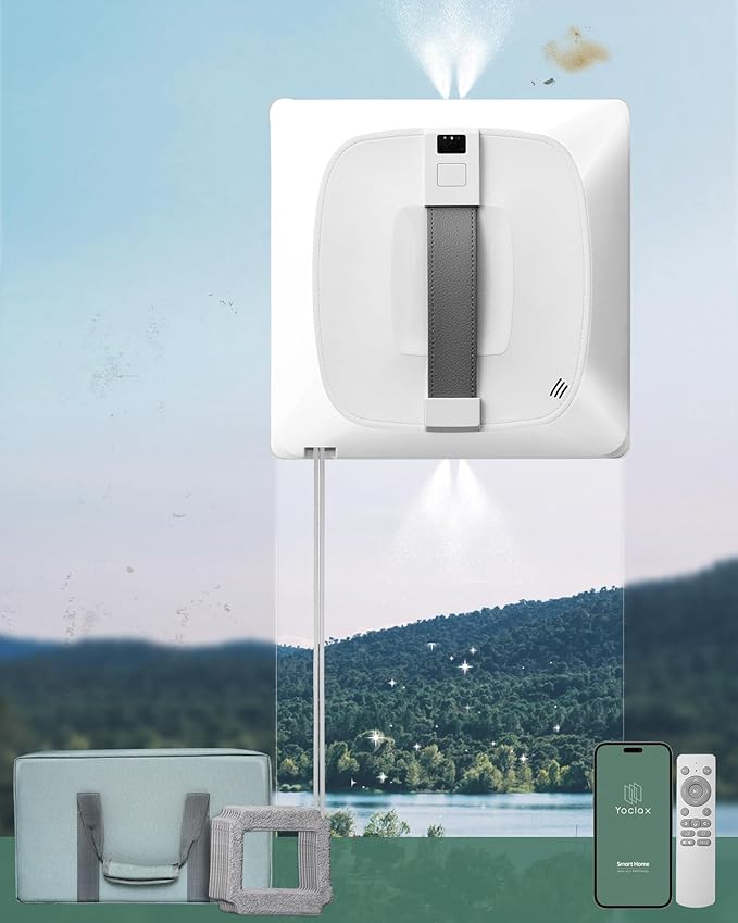 Yoolax Window Cleaning Robot 2.0, Intelligent Robot Window Cleaner with Dual Cross Water Spray Technology, Ungraded 6 Cleaning Paths, Edge Detection System, App & Remote Control, White