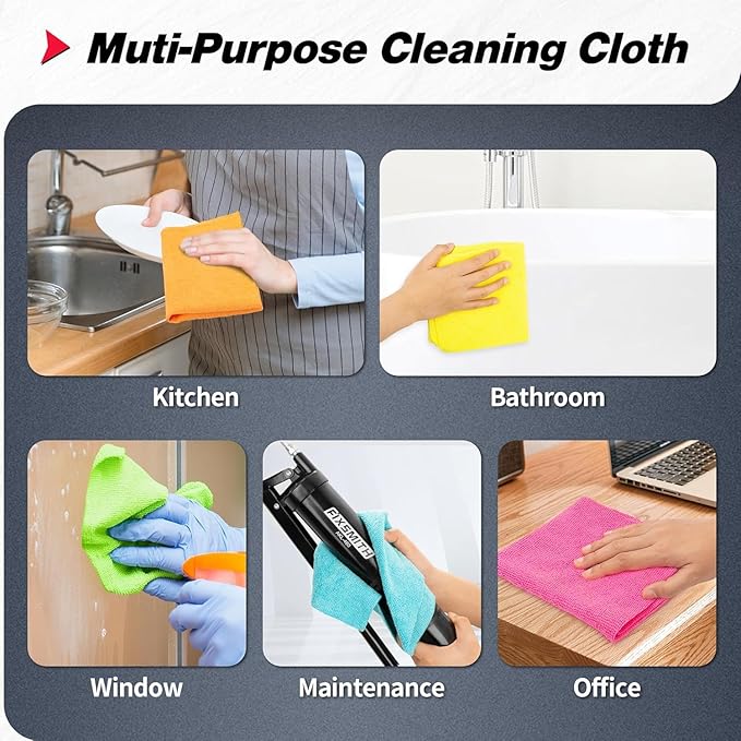 FIXSMITH Shop Towels, Microfiber Cleaning Cloth Bulk, 24 Pack Microfiber Towels for Cars, All-Purpose Absorbent Cleaning Rags, Dust Cloth for Automotive, Mechanic, Garage, Bar, 11.5 x 11.5 inch