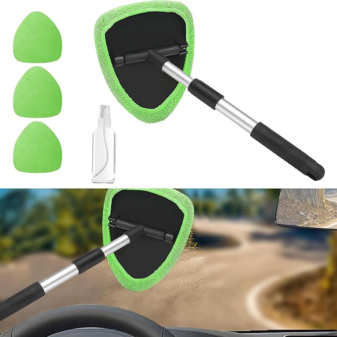 Car Window Cleaner, Car Cleanser Brush, Car Accessories Car Cleaning Supplies Tools, Car Cleaning Kit with Extendable Handle, Microfiber Cloth