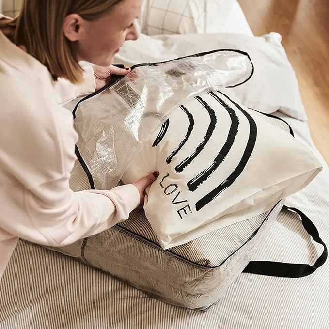 Clear Storage Bags with Zipper and Handles, Under Bed Storage and Closet Organizers Containers, Blanket Bags for Clothes Pillow Bedding Moving and Packing Supplies, Pack of 1