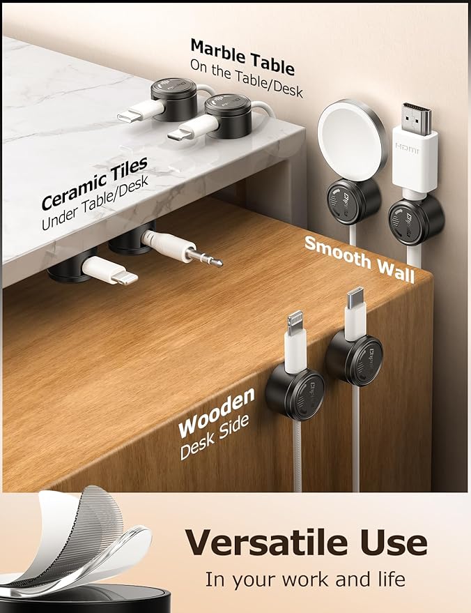 16Pack Cord Organizer, Chfeila [360°Rotating Twist-Lock] Magnetic Cable Management Clips, Adhesive Phone Charging Keeper Wire Cord Holder for Nightstand/Car/Wall, Office Desk Accessories Decor (Black)