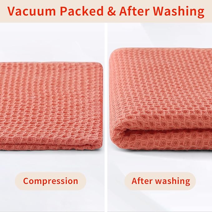 Homaxy 100% Cotton Waffle Weave Kitchen Dish Towels, Ultra Soft Absorbent Quick Drying Cleaning Towel, 13 x 28 Inches, 6-Pack, Coral