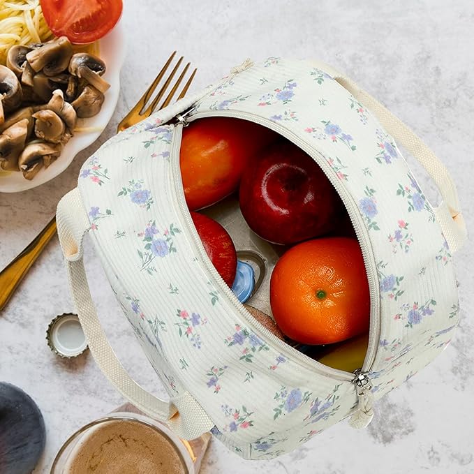 Bluboon Corduroy Lunch Bag - Large, Reusable Insulated Tote for Work/Picnic