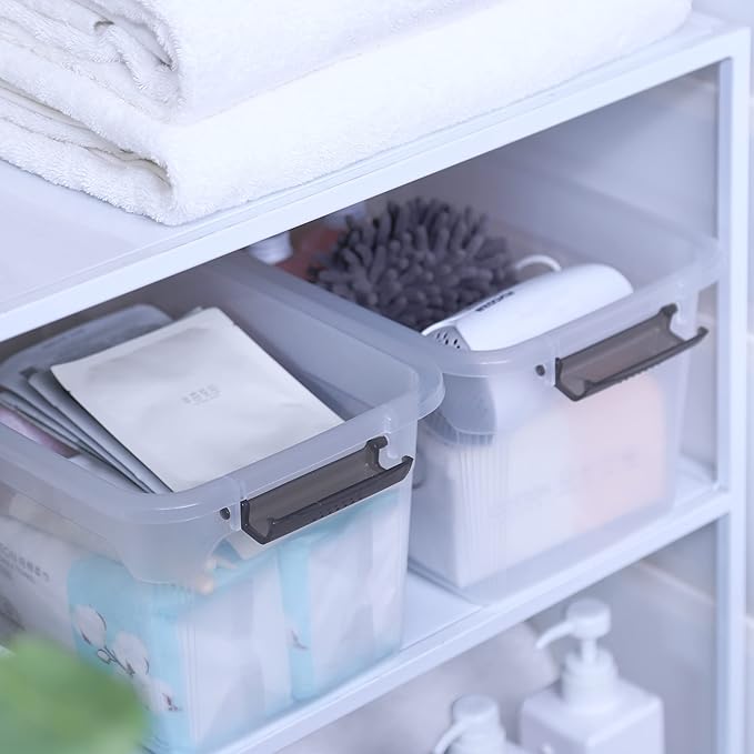 Citylife 4 Packs 8.5 QT Storage Bins with Lids Clear Plastic Bins with Grey Handle Stackable Storage Containers for Organizing