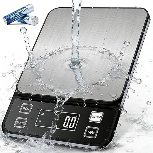 Waterproof Kitchen Scale, 5kg/11lb Food Scale Precisely Measures Grams and Ounces for Baking and Cooking, Stainless Stee Digital Scale with LCD Display Backlight for Food