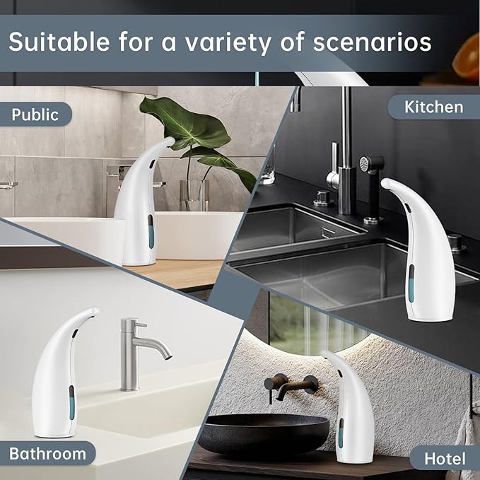 Automatic Liquid Soap Dispenser,300ML Touchless 4 Gear Adjustable,Countertop Electric Battery Operated White Hand Soap Dispenser with Sensor for Bathroom,Kitchen,Office
