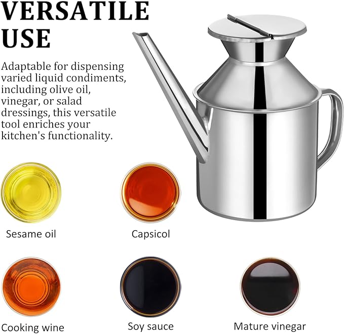 MAGICLULU Stainless Steel Oil Dispenser Bottle 3Oz Kitchen Oil Pot with Long Spout Refillable Grease Saver for Olive Vinegar and Salad Dressings