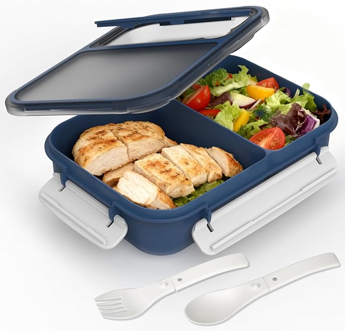 WHALEHOUSE Large Capacity Bento Lunch Box for Adult, 1600ML 2 Compartments Meal Prep Container with Utensil
