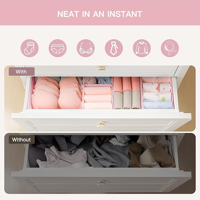 Drawer Organizer Clothes, 10 Pack Dresser Organizer for Baby Clothes, Pink