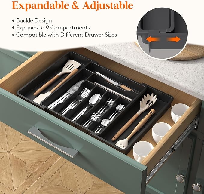 Lifewit Utensil Organizer for Kitchen Drawer, Expandable Cooking Silverware Tray, Adjustable Cutlery Flatware Holder