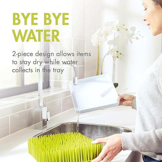 Boon Lawn Countertop Baby Bottle Drying Rack with Antimicrobial Tray - Spring Green - Bottle Rack and Organizer - Baby Feeding Essentials