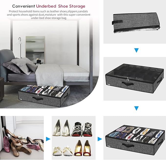 Under Bed Shoe Storage Organizer with Sturdy Handles and Clear Window 1 Pack