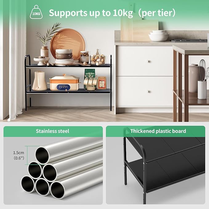 Expandable 2-Tier Under Sink Organizer, Black, 2-Tier 8 Boards