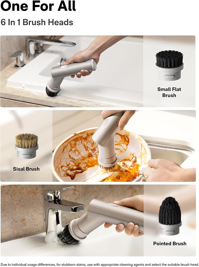 HOTO Handheld Short-Handle Electric Spin Scrubber, IPX7 Waterproof Cordless Scrubber Brush, Bathroom Cleaning Brush, Max 22 in-lb, with 9 Brush Heads for Bathroom, Shower, Kitchen, Sink, Tile