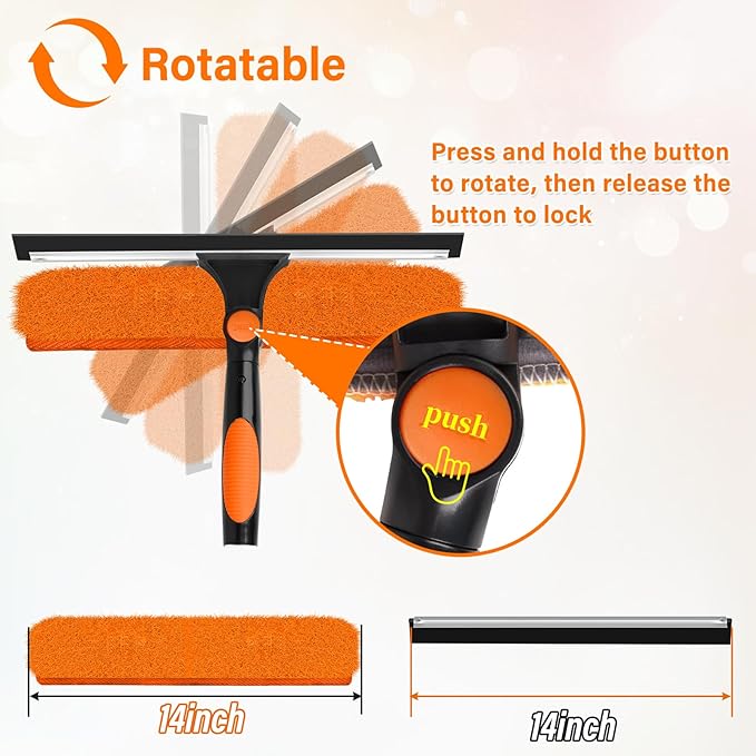 26FT Telescoping Window Cleaning Kit with 14" Squeegee - 2-in-1 Professional Window Scrubber & Extension Pole