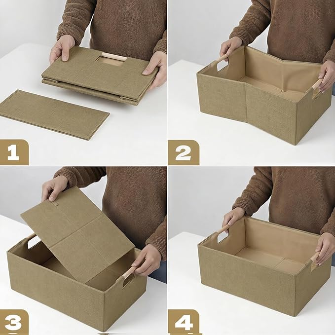Foldable Fabric Storage Baskets Set of 2 for Shelves, Brown 2 Pack