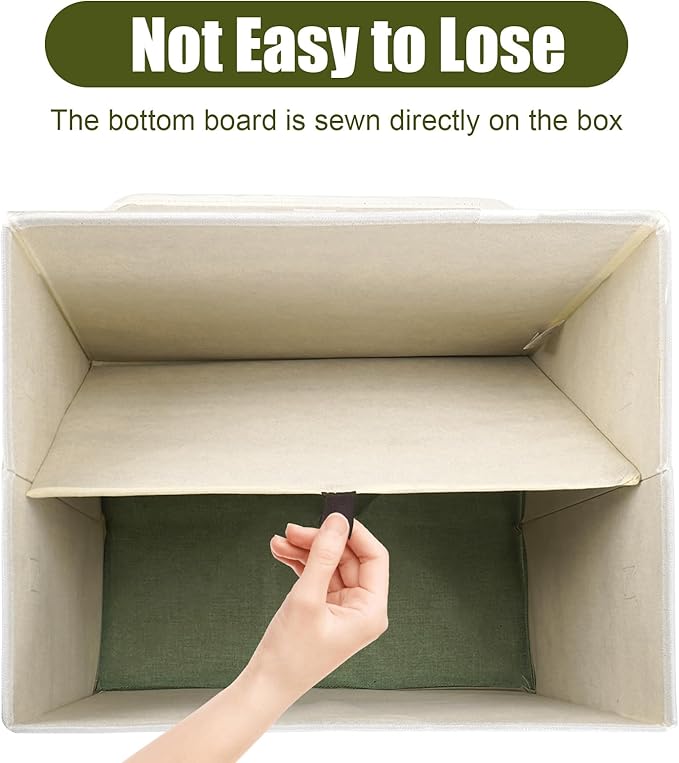 Large 17" 42 Quarts Collapsible Stackable Storage Bins with Lids [3-Pack] Foldable Fabric Linen Storage Boxes Cube