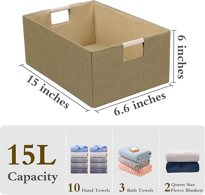 Foldable Fabric Storage Baskets Set of 2 for Shelves, Brown 2 Pack
