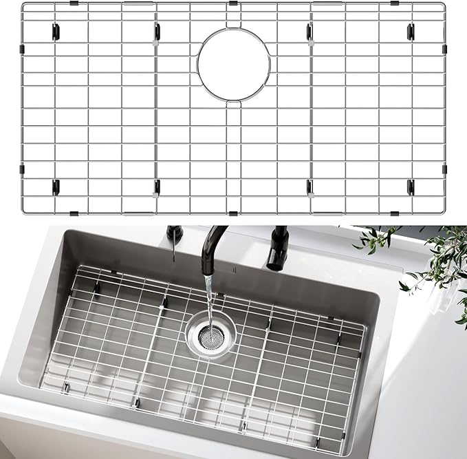 27-9/16" x 14-9/16" Stainless Steel Sink Protector, Sink Protectors for Kitchen Sink, Sink Grid, Sink Grate for Bottom with Rear Drain