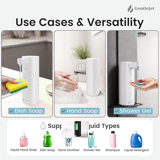 GentleJet OpalDrop Automatic Liquid Soap Dispenser for Kitchen Sink – Touchless No-Drip Pump, USB-C Rechargeable, 304 Stainless Steel, IPX5 Water-Resistant, 270 ml