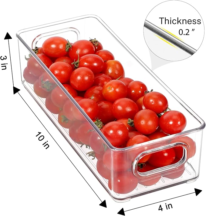 Stackable Plastic Food Storage Bin with Handles for Kitchen Pantry, Cabinet, Refrigerator, Freezer - Organizer for Fruit, Yogurt, Squeeze Pouches