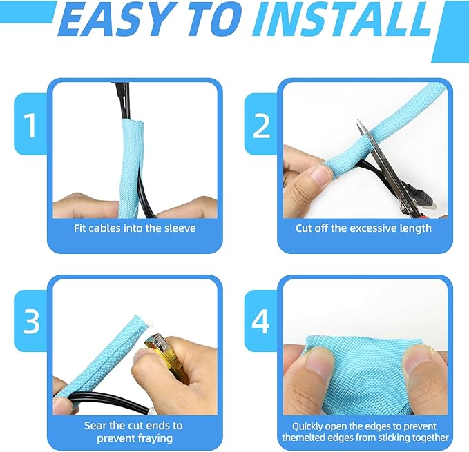 Automotive Wire Loom Tubing, Split Braided Cord Protectors from Pets No Chew, Flexible Cable Sleeve Cable Management for TV/Computer/Electric Wires (Sky Blue, 3/8"-25ft)