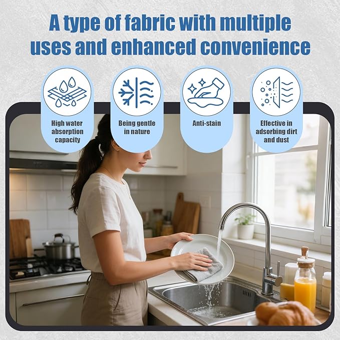 Reusable Microfiber Cleaning Cloths, Gray, 11x11 Inches, Lint Free, Highly Absorbent, Multifunction, 30 Pack