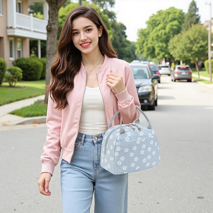 Bluboon Corduroy Lunch Bag - Large, Reusable Insulated Tote for Work/Picnic