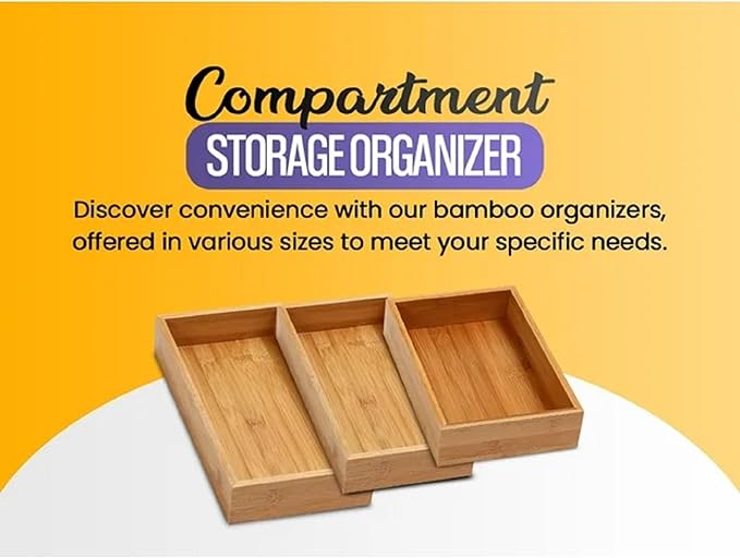 YBM HOME Bamboo Drawer Organizer Storage Box for Kitchen Drawer, Junk Drawer, Office, Bedroom, Children Room, Craft, Sewing, and Bathroom, 6 Pack 3x9x2 inch