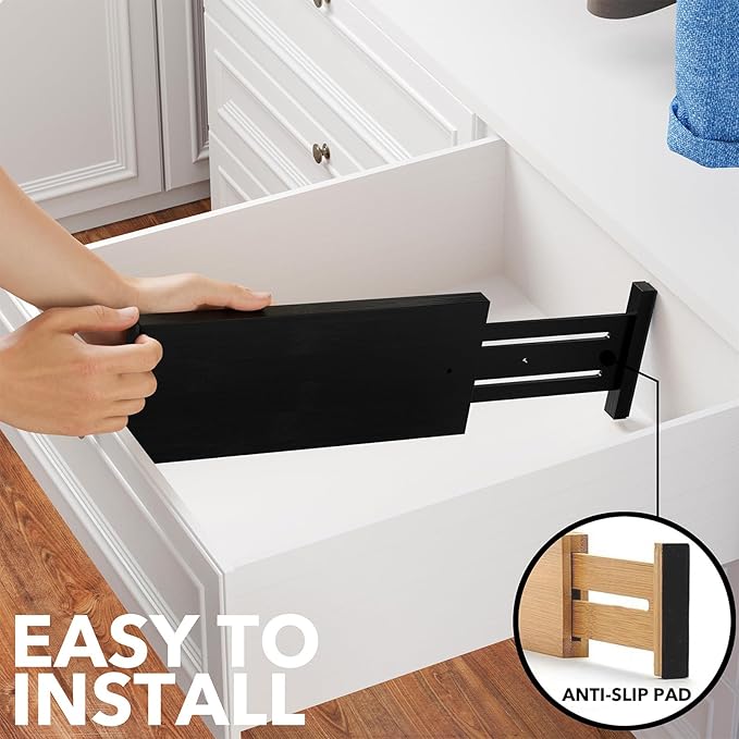 SpaceAid Bamboo 4 Pack Dresser Drawer Dividers, 4.65“ High Adjustable 12.5“-17” Drawer Organizers, Expandable Organization for Clothing, Clothes