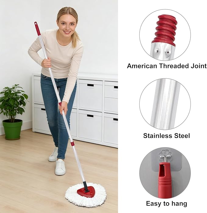 Spin Mop Replacement Head Base Scrub Brush Handle, 4-Section 30-to-58 inch Mop Replacement Stick Compatible with Ocedar Handle for Easy Wring Mops Refills 7 Pack