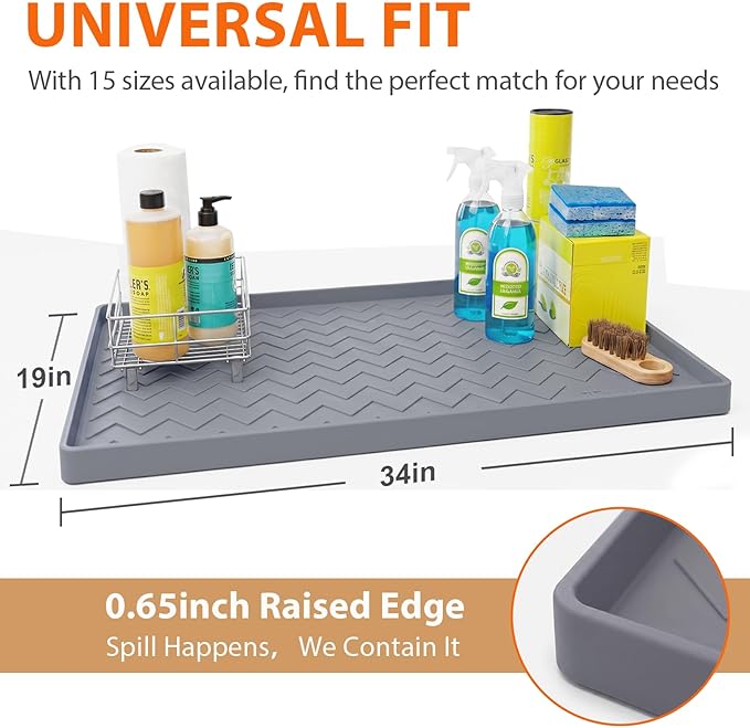 TigeJoy 34" x 19" Under Sink Mats for Kitchen Waterproof, Leak-Proof Silicone Mat Sink Protector and Cabinet Liner, Kitchen Essentials Organizer and Storage, Boot or Shoe Tray, Pet Feeding Mat