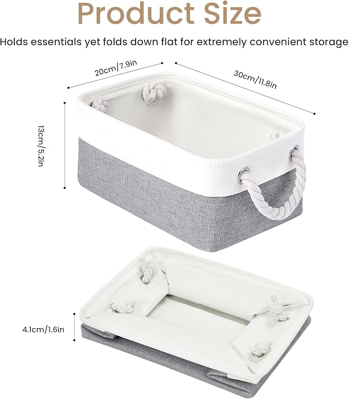 Storage Baskets for Shelves 11.8x7.9x5.2 Inch, Foldable Fabric Storage Bins with Handles, Small Storage Baskets for Organizing Closet, Office, Home Organization (6-Pack, White&Gray)