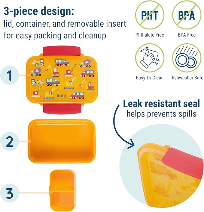 Wildkin Reusable Food Container for Kids – Airtight, Leak Resistant, Dishwasher Safe - Under Construction