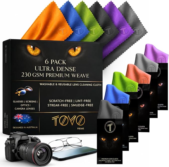 Microfiber Lens Cleaning Cloth for Glasses & Camera | 6 Packs, 6"x7", 230 GSM | Eyeglass Lens Cleaner | Glasses Cleaning Cloths | Screens, Tablet