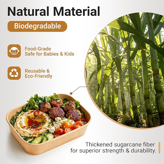 25 oz Disposable Bowls with Lids, 200 Sets Kraft Paper Bowls Square, Disposable Meal Prep Food Container with Sealing Lid