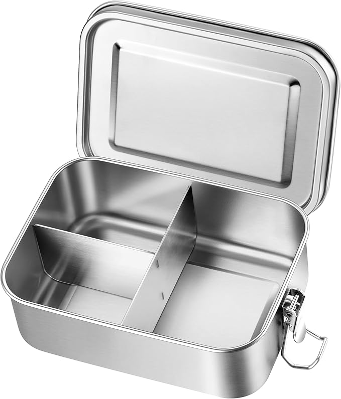 Leonyo 18/10 Stainless Steel Bento Box 28oz, 850ml Metal Lunch Box with Removable Divider