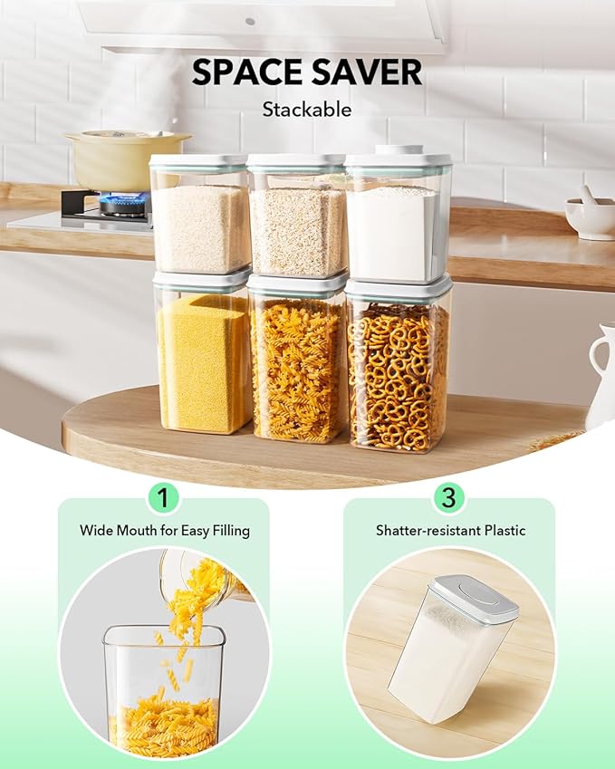 Ankou Food Storage Container Sets, 2.8 Qt + 4.2 Qt *2 Airtight Canisters with Lids and 130ml Scoop, BPA-Free Plastic Pantry Containers for Flour