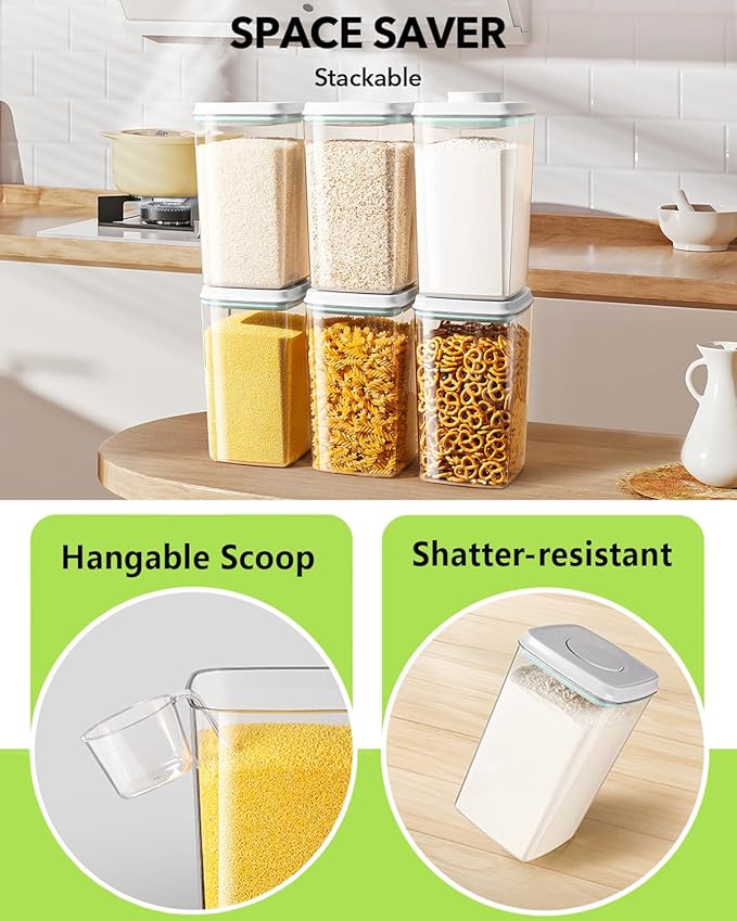 Ankou Airtight Food Storage Container with Pop Lid & 130ml Scoop, 4L/4.2qt *2 BPA-Free Cereal, Rice, Flour, Pasta & Snack Container