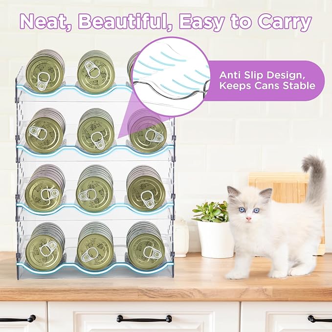 REFLYING Cat Food Can Organizer, Can Organizer for Pantry, Transparent Cat Food Storage Container Holds 72 (3.5oz) Cans