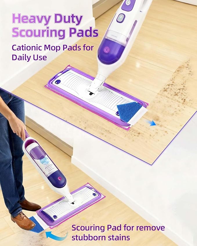 KEEPOW Power Mop Pads with Extra Scrubbing Pads Compatible with Swiffer PowerMop Refills Microfiber Wet Mops Refill Reusable Power Mop Pads Refill Deep Cleaning Hard Floor Mop Pads Replacement 8PCS
