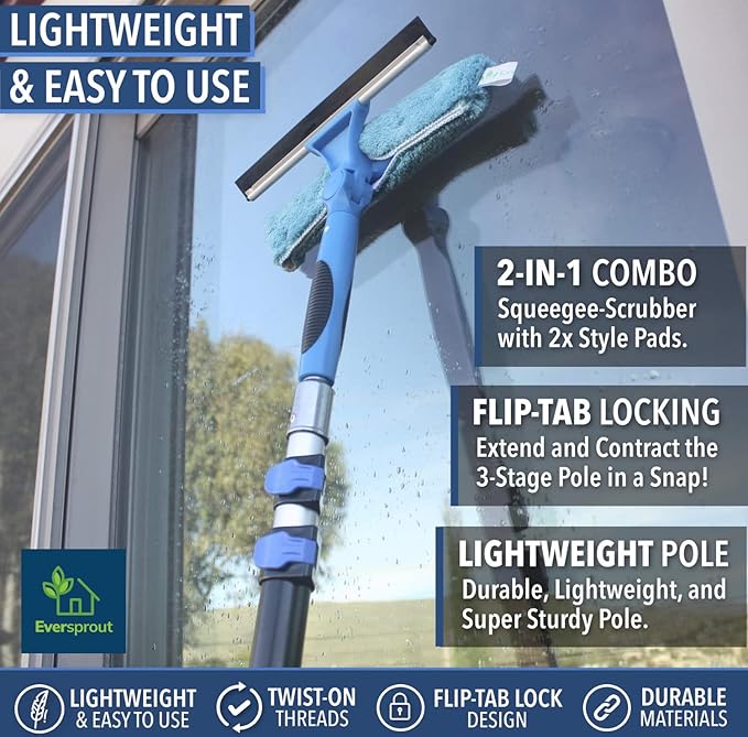 EVERSPROUT 5-to-12 Foot Swivel Squeegee & Microfiber Glass Window Scrubber, Window Squeegee & Window Cleaning Kit