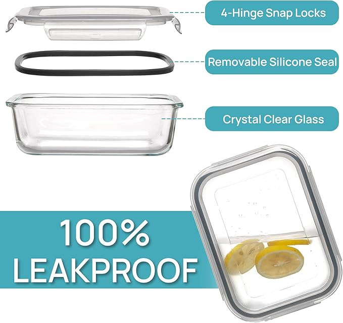 Vtopmart 5 Pack 35oz Glass Food Storage Containers with Lids, Meal Prep Containers, Airtight Reusable Lunch Container Set, Safe for Oven, Microwave
