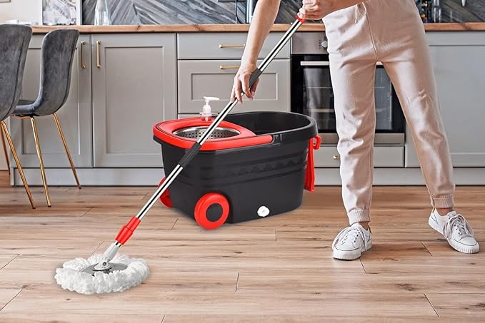 Spin Mop Bucket, Spin Mop Bucket System with 2 Mop Heads, Stainless Steel Mop Cleaning Bucket for Floor Cleaning