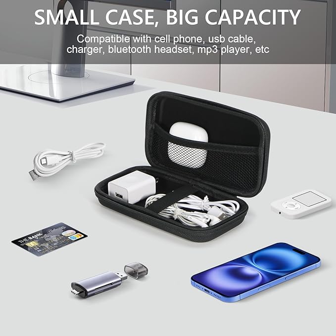 Portable Protection Hard EVA Case for External Battery,Cell Phone,GPS,Hard Drive,USB Charging Cable,Carrying Bag Mesh Inner Pocket,Zipper Enclosure,Universal Travel Pouch Bag