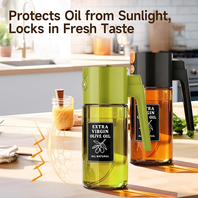 2-Pack Black and Green Oil Sprayer Set, Two 500ml 2-in-1 Glass Bottles for Multi-Oil Organization, Meal Prep, BBQ, Salad